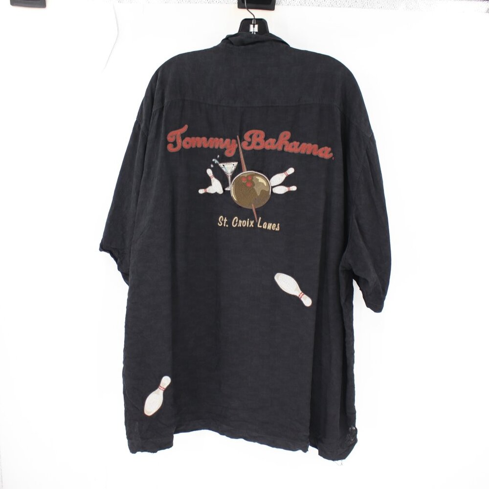 Tommy Bahama Shirt Mens 2XL ST CROIX LANES Bowling Martini Embroidered Silk camp
